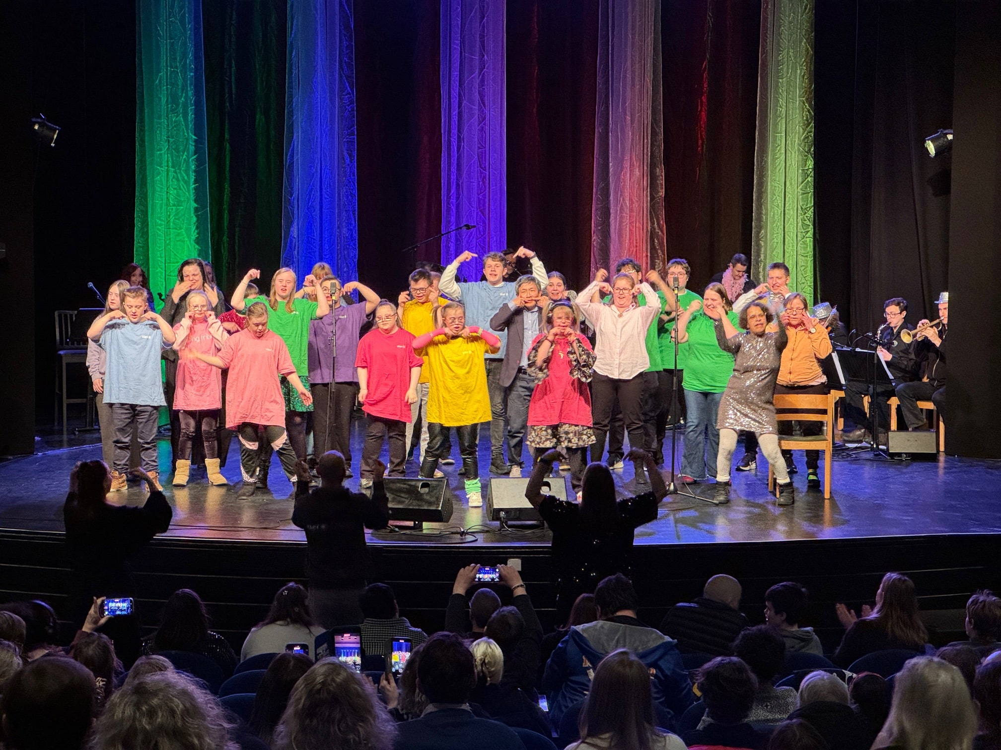 Publik och deltagare på Funkisfestivalen i Täby firar en kväll av musik och inkludering